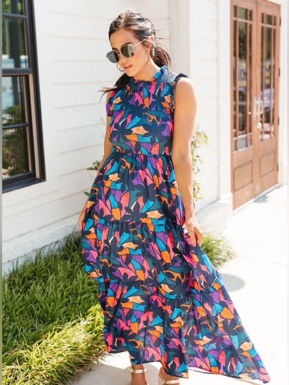 LAGUNA FLORAL SMOCKED SLEEVELESS MAXI DRES NWT SZ S M L